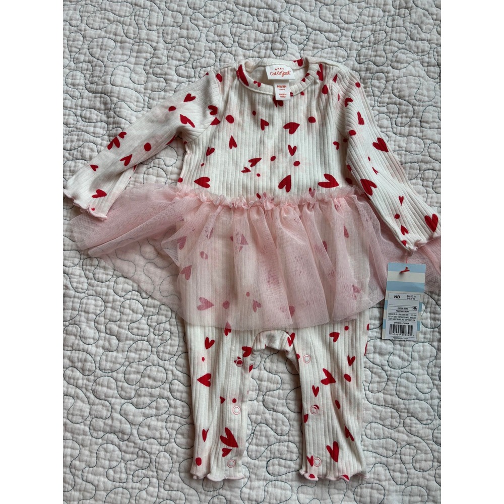 Cat Jack Baby Girls Ribbed Long Sleeve Tutu Romper Hearts Newborn #5